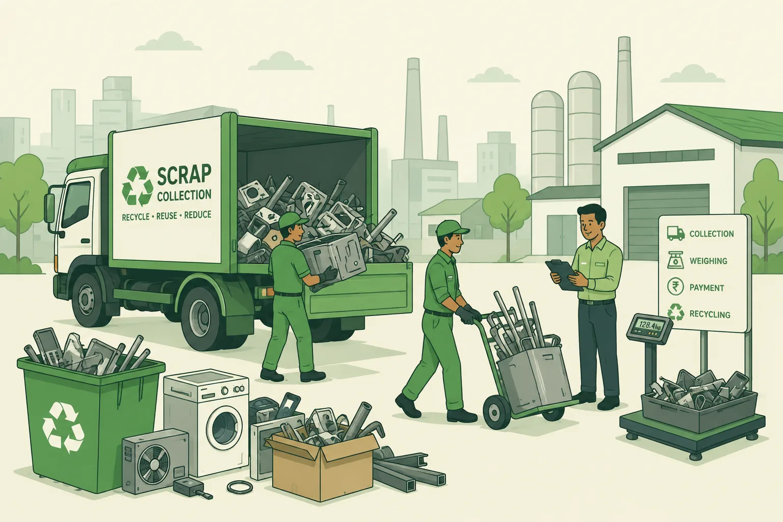 Workers collecting and sorting scrap